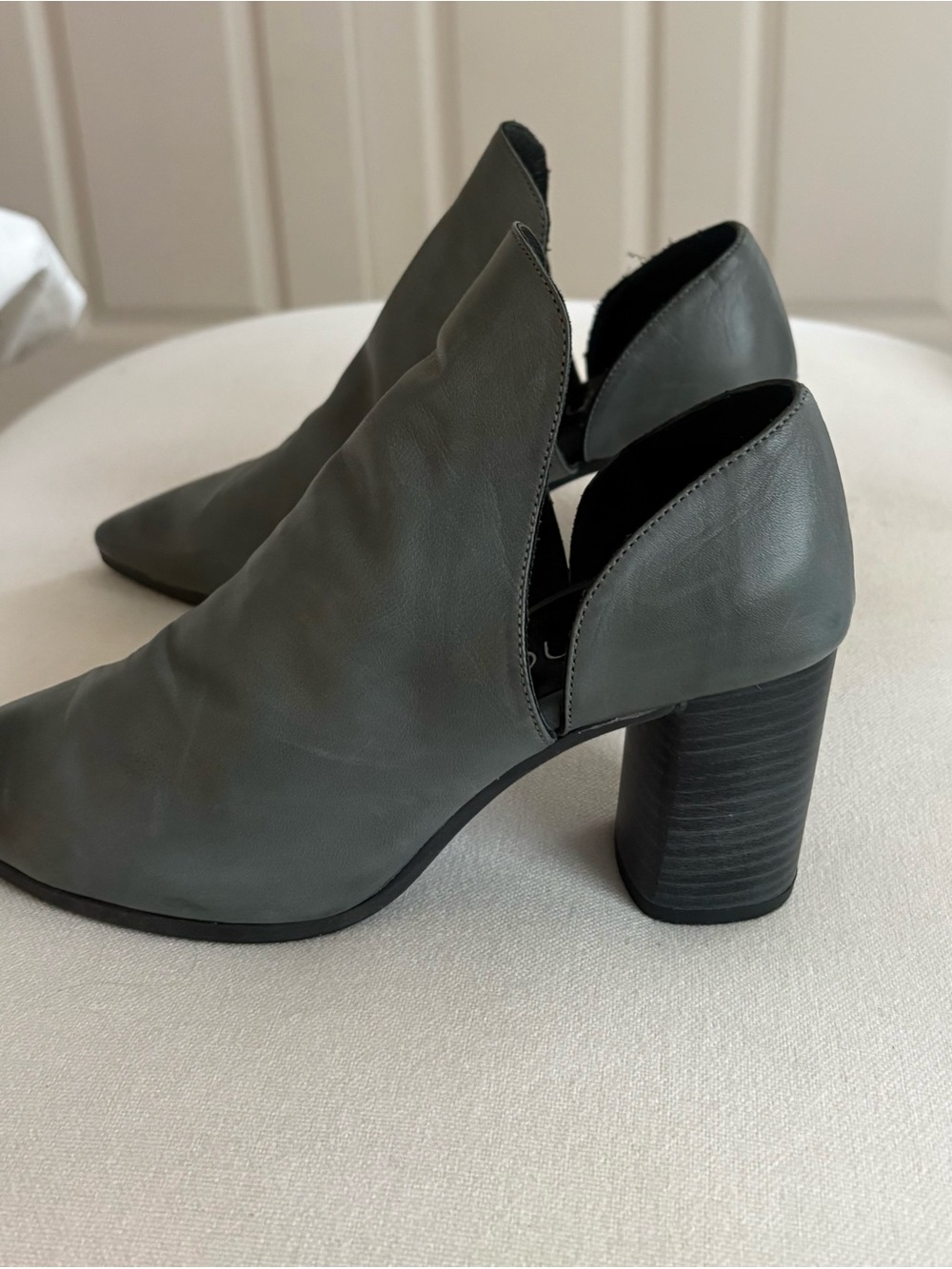 Bueno Gray Cutout Leather Block Heel Booties